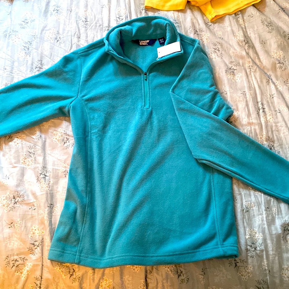 Land’s End Teal Women's Fleece Half Zip Hooded Pullover